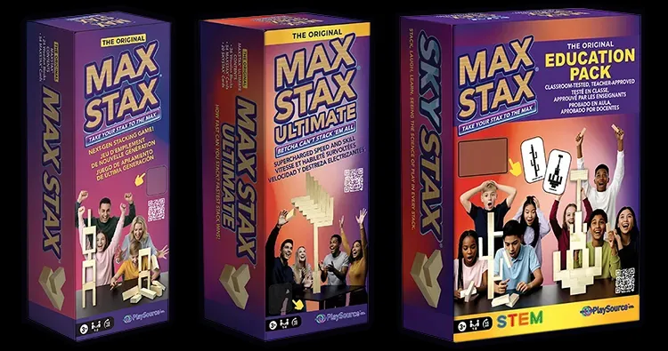 MaxStax Ultimate Packaging sitting beside MaxStax and MaxStax Education Black Background